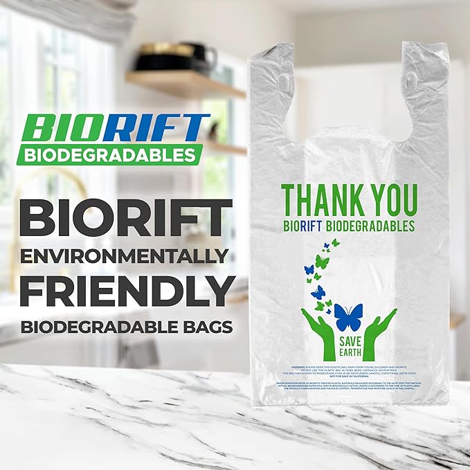 Biodegradable Thank You Bags | 500 Count - Bulk | Extra Thick, Strong, Recyclable, & Reusable | 100% Biodegradable Shopping Bags, Grocery/Restaurant/Supermarket | 12" x 6.5" x 22" | Made in USA