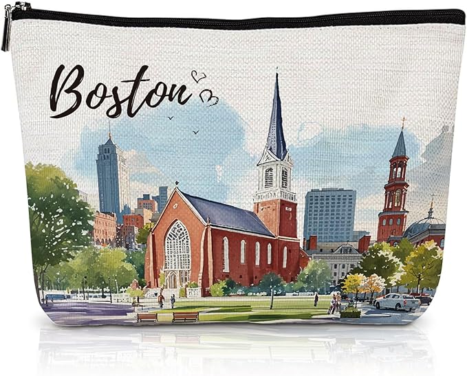 Boston Bag Souvenir Gifts - Boston City Travel Makeup Bag, Boston Theme Watercolor Cosmetic Bag, Boston Lovers Gifts, Massachusetts Gift for Women Girls Traveller