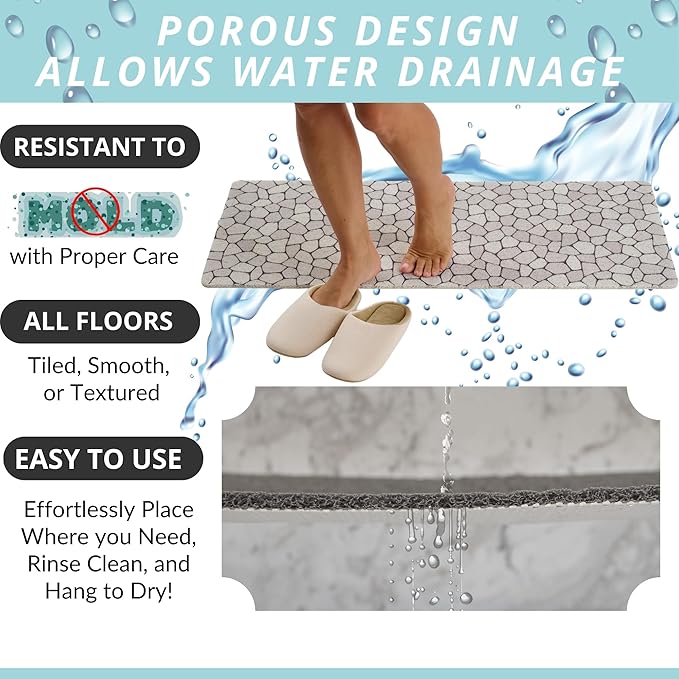 Non Slip Bathtub Mat Shower Mat for Tub - Loofah Bath Mats for Bathroom - 40x16 Bathtub Floor Mat - Textured Anti Slip Bath Mat Without Suction Cups - Secure Mat for Wet Areas (40x16 Pebble)