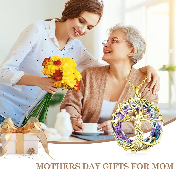 TOUPOP Tree of Life Necklace 925 Sterling Silver Family Tree Pendant Austrian Crystal Jewelry Valentines Day Birthday Gifts for Women Mom Wife Her