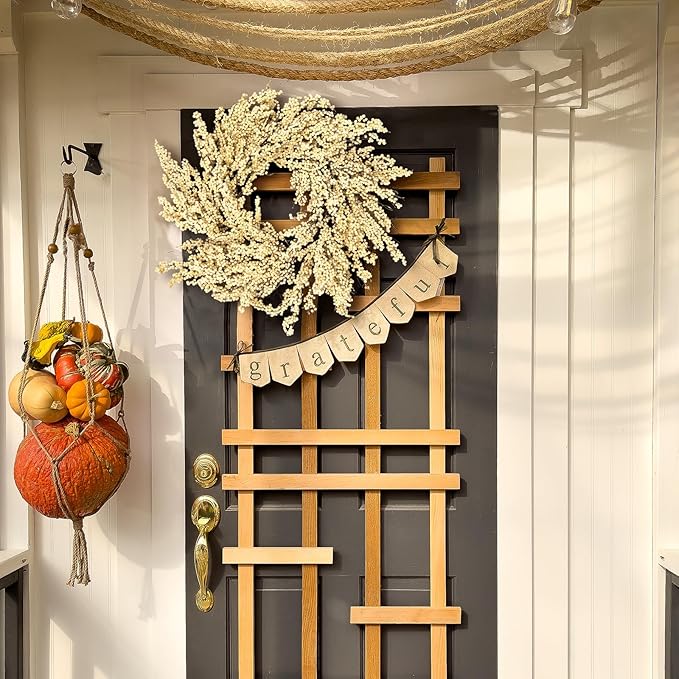 Huashen Fall Wreath, Artificial 24 inch White Berry Wreaths for Front Door Milk White Berry Wreath Christmas Wreaths for Farmhouse Festival Outdoor Party Holiday Home Decor
