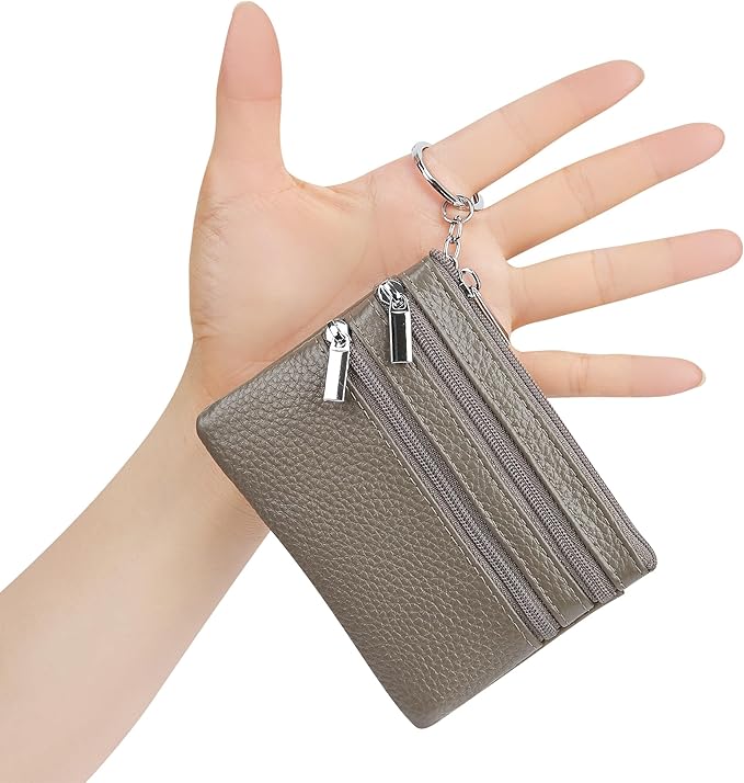 Women's Genuine Leather Coin Purse Mini Pouch Change Wallet with Keychain