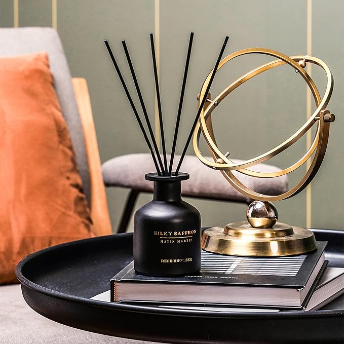 Matin Martin Silky Saffron Reed Diffuser 5 oz - Luxury Aromatherapy with Magnolia, Bergamot - Home Decor Gift for Bedroom, Office, Living Room, Bathroom - Long-Lasting Scent - Premium Fragrance Sticks
