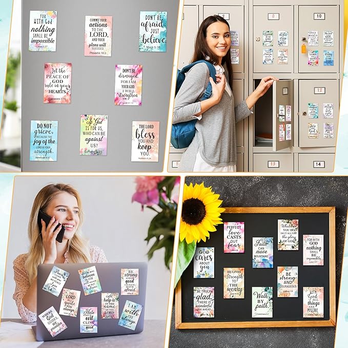 Blosssound 50 Pcs Inspirational Christian Magnets with Bible Verses Religious Refrigerator Magnet Motivational Quotes Fridge Scripture Positive Gifts for Home Office School Locker Decor(Floral)