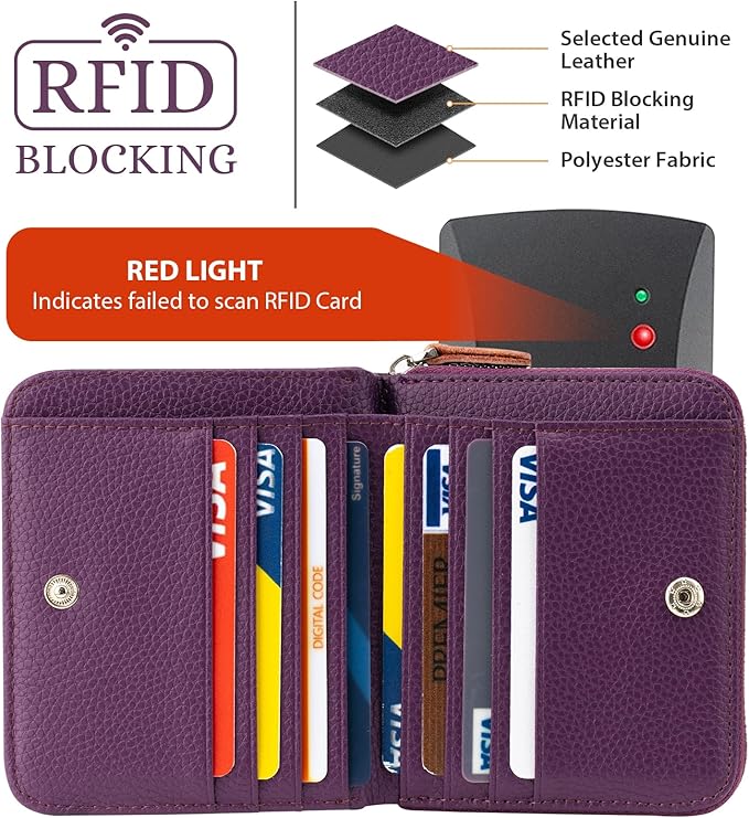 Genuine Small Wallet for Women, Slim RFID Blocking Credit Card Holder with ID Window, Compact Purses for Women with 12 Card Slots