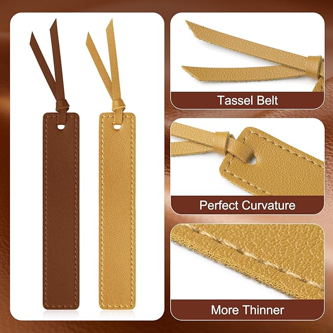 12 Pcs Leather Bookmark with Tassel, Classic Style Bookmark, 0.05 Inches Thin Handmade Stitched Bookmarks for Men, Book Marks for Reading, Gifts for Book Lovers, Readers
