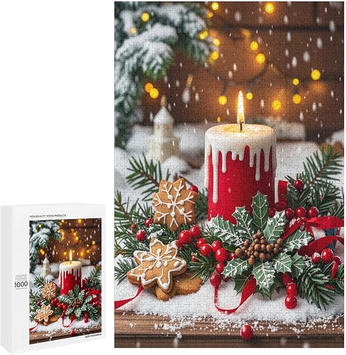 Jigsaw Puzzles for Adults 1000 Piece - Merry Christmas，Christmas Candles Wooden Puzzle Puzzle Games， Stress Relief Games，Funny Puzzles，Unique Gifts for Wall Art ，Family Puzzles