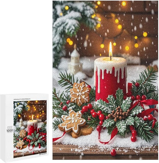 Jigsaw Puzzles for Adults 1000 Piece - Merry Christmas，Christmas Candles Wooden Puzzle Puzzle Games， Stress Relief Games，Funny Puzzles，Unique Gifts for Wall Art ，Family Puzzles
