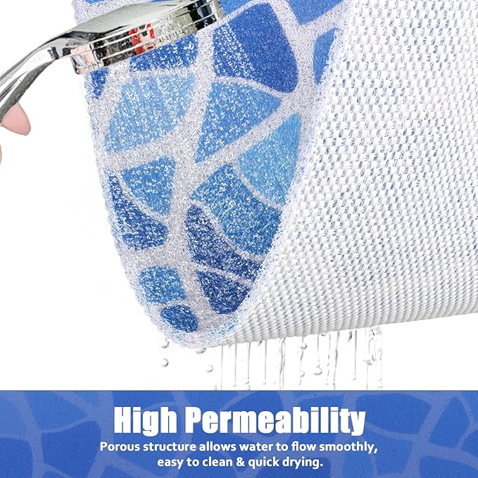 Bathtub Mat Shower Mat Non-Slip, 16x 39 Inch, Soft Comfort Bath Mat with Drainage Holes, PVC Loofah Massage Bathmat for Shower, Tub, Bathroom, Wet Areas, Quick Drying