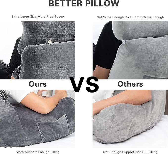 SLIGUY Reading Pillow Extra Large 31" Bed Rest Pillow with Detachable Neck Roll for Sitting in Bed or Couch Adult Back Pillow for Watching TV/Gaming/Relaxing