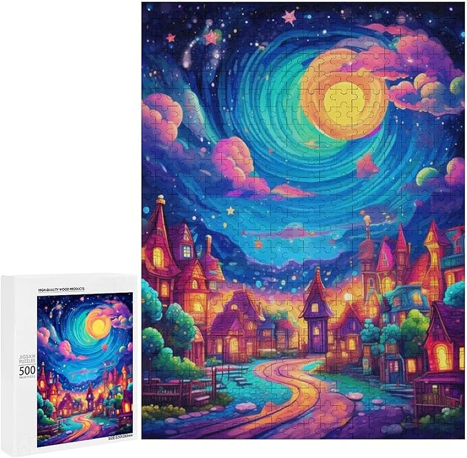 Jigsaw Puzzles for Adults 500 Piece - Color Dream Town Themed Wooden Puzzles，Puzzle Games Challenge Puzzles，Educational Games，Family Puzzles，Unique Gifts for Wall Art