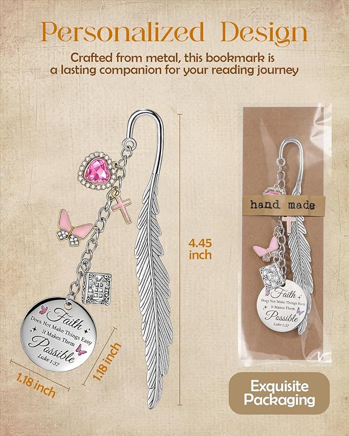 Buleens Bookmarks for Women Reading - Book Marks for Readers Book Lovers, Feather Fantasy Witch Pink Personalized Metal Bookmark with Pendants, Pretty and Aesthetic Book Accessories Reading Gifts