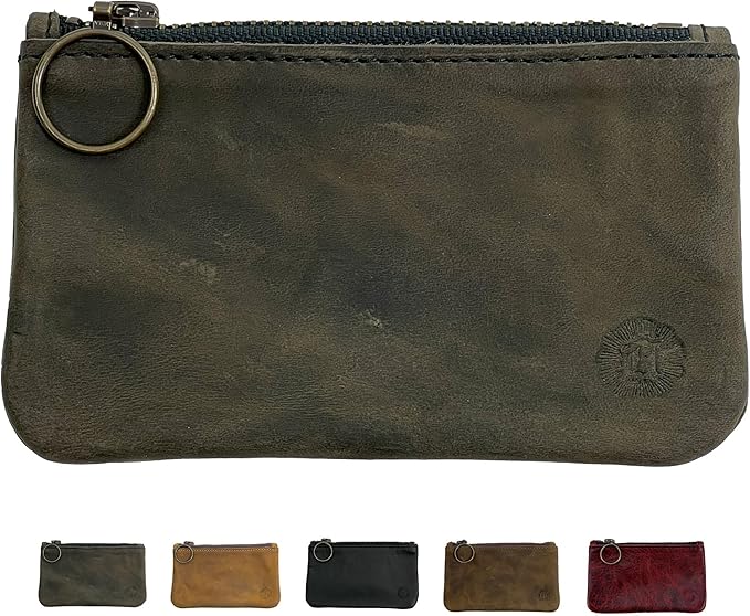 Leather Pouch with Zipper (Aged Steel, 5.5" x 3")