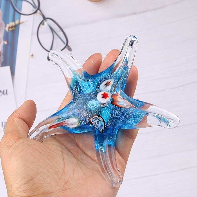 Glass Star Fish Figurine Handmade Blown Sea Animal Sculpture Statue Paperweight Gift Collectible Home Desk Decoration Ornaments