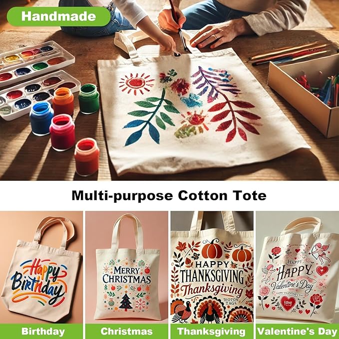 Canvas Tote Bag - 4 PCS Cotton Canvas Reusable Grocery Shopping Blank Tote Bag with Handles for Crafts DIY, Gift, Advertising Promotion Activity