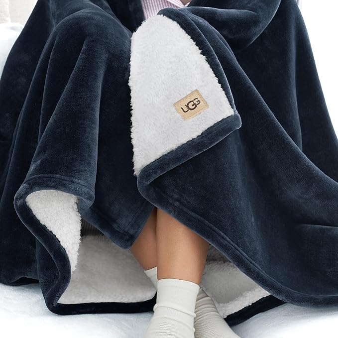 UGG Nita Twin/Twin XL Blanket Fleece Fluffy Soft Fuzzy Bedding Cozy Big Plush Warm Big Throw Blankets for Couch, Machine Washable, 60-inch x 90-inch, Navy Blue