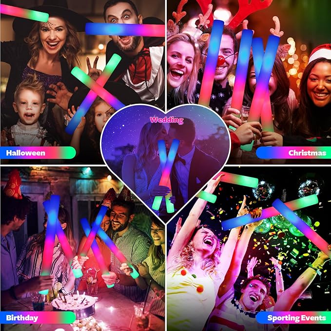 220 PCS LED Foam Glow Sticks Bulk, Glow in the Dark Party Supplies with 3 Modes Colorful Flashing, Neon Party Favors for Birthday, Wedding, Carnival, Concert, New Year