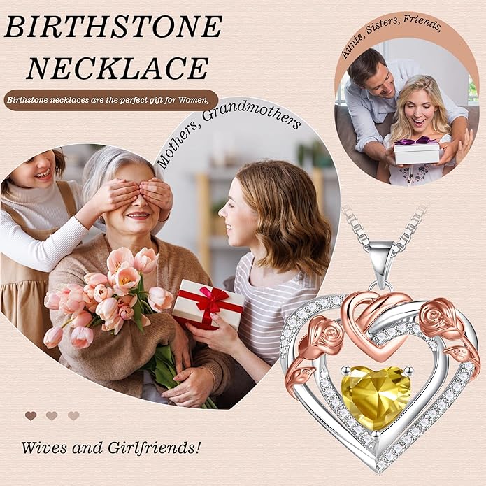 JKK Valentines Day Gifts for Mom - S925 Sterling Silver 12 Month Birthstone Necklaces Valentine's Day Mothers Day Birthday Christmas Gifts for Women Wift Mom