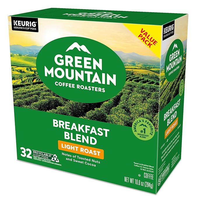 Green Mountain Coffee Roasters Breakfast Blend Keurig Single-Serve K-Cup Pods, Light Roast Coffee, 32 Count
