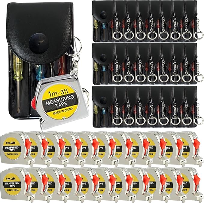 72 Pcs Mini Screwdriver Keychain Tape Measure Keychains Set Retractable Keychain Tape Measure Mini Screwdrivers in Pouch Keychain for Birthday Party Favors and Daily Use, 1 m/ 3 ft