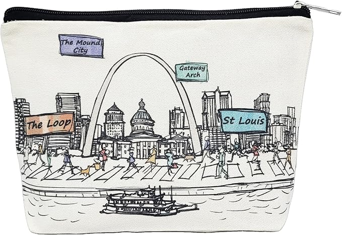 Cities Around the World Artwork Cosmetic Bag Series – Designed in USA, Travel Makeup Bag with Zipper, Souvenir Gift for Women, Artwork Organizer for Purse or Toiletry (St Louis)