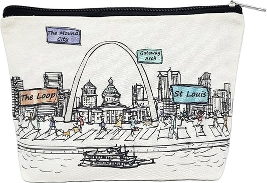 Cities Around the World Artwork Cosmetic Bag Series – Designed in USA, Travel Makeup Bag with Zipper, Souvenir Gift for Women, Artwork Organizer for Purse or Toiletry (St Louis)