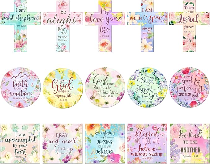 Saillong 15 Pcs Inspirational Magnets for Refrigerator Fridge Decor Accessories with Bible Verses Faithful Locker Inspired Fridge Christian Motivational Quote Magnets, 3 Shapes(Flower)