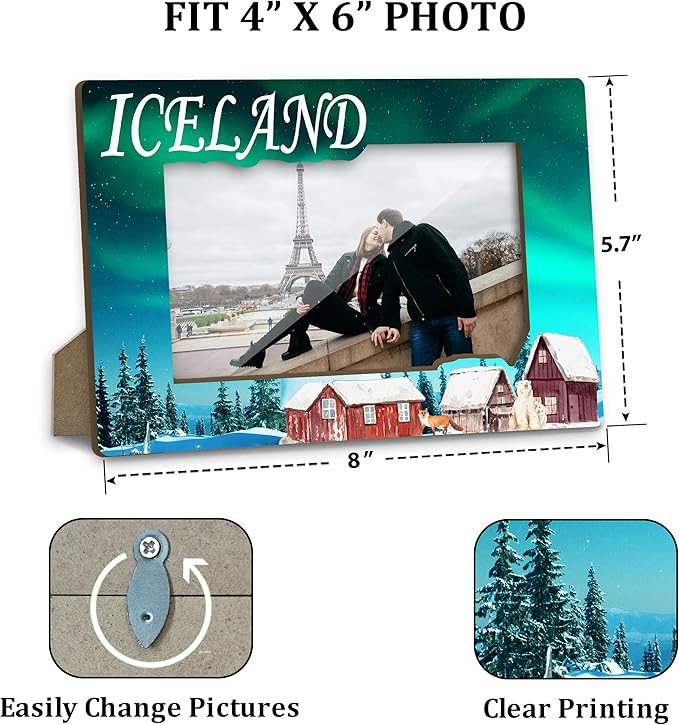 Iceland Picture Frame, Engagement Wedding Picture Frames, Vacation Table Frame for Family, Iceland Souvenir Birthday Gift for Friends Couples Honeymoon Gifts, Home Office Desktop Decoration -XK002
