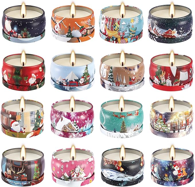 16Pack Christmas Scented Candles Gift- Aromatherapy Candle-Soy Wax-Long Lasting Burn time, Christmas Thanksgiving Gifts for Women，Home Decor