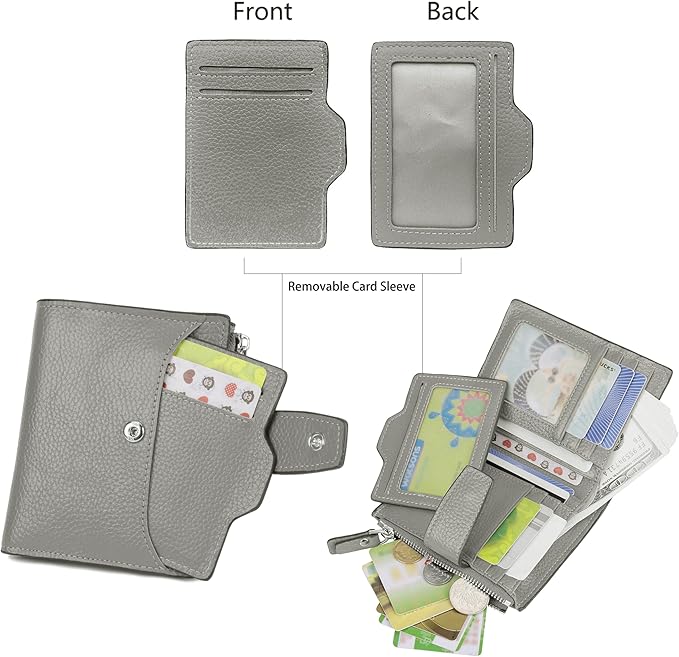 AINIMOER Women's RFID Blocking Leather Small Compact Bi-fold Zipper Pocket Wallet Card Case Purse with id Window