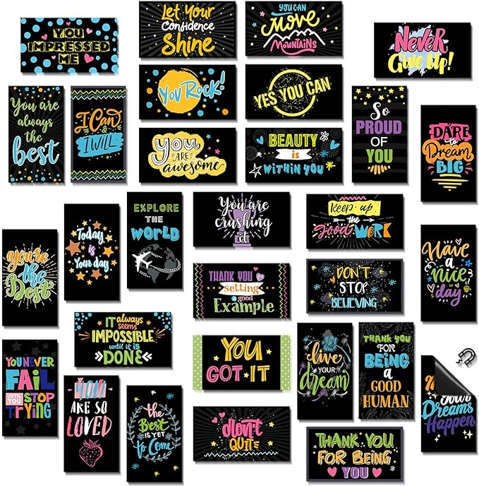 Xuhal 60 Pcs Inspirational Magnets Bulk Rectangle Positive Affirmation Magnets Decals Decorative Inspiring Fridge Magnetic Stickers for Adults Students Team Motivational Gifts(Black,Paint)