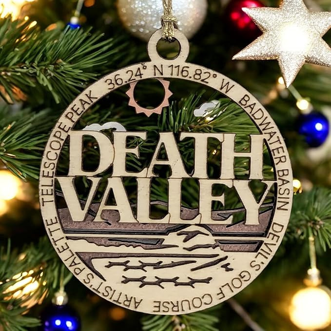 Death Valley National Park Handcrafted Wood Christmas Ornament - 3" Laser Cut Souvenir with Desert Scene