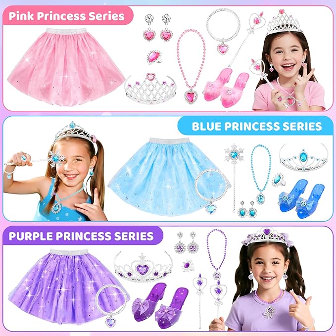 Princess Dress Up Clothes for Girls 4-6: Princess Toys Kit with Shoes, Skirts, Crown & Play Jewelry, Gifts for Girl