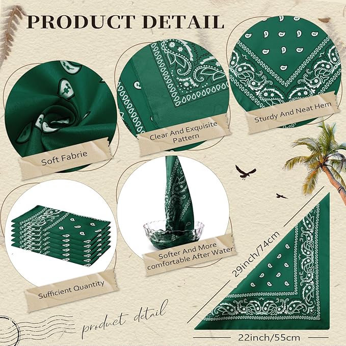 Blulu 6 Pcs Neon Color Cowboy Bandanas for Men Women Assorted Paisley Pattern Handkerchiefs 22 x 22 Inch Kids Headwrap Scarfs