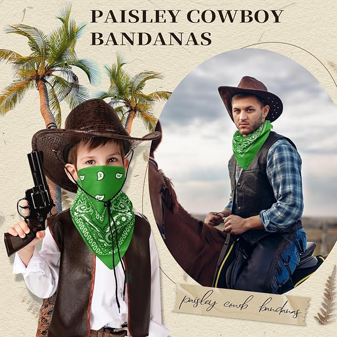Blulu 6 Pcs Neon Color Cowboy Bandanas for Men Women Assorted Paisley Pattern Handkerchiefs 22 x 22 Inch Kids Headwrap Scarfs