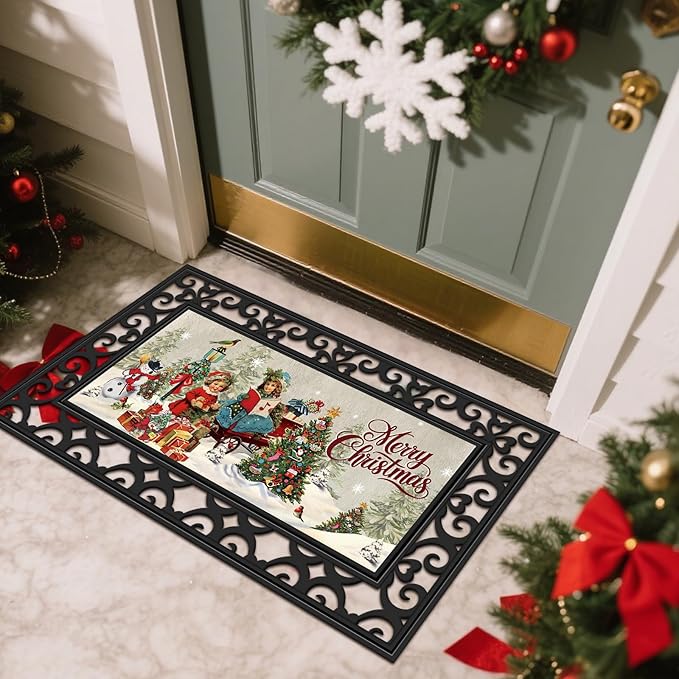 Nuanchu 12 Pcs Seasonal Door Mat Interchangeable Doormat Inserts Entrance Welcome Mats 22 x 10 Inches Non Slip Mats Gifts for Front Door Christmas Thanksgiving Decoration (No Frame)(Retro)