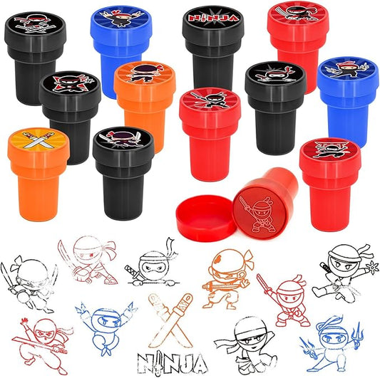 Cinrobiye 24 Pcs Ninja Party Favor Stampers,Ninja Party Supplies,Samurai Birthday Party Favors Gifts, Classroom Rewards Carnival Prizes, Goodie Bag Pinata Fillers