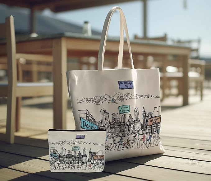 Cities Around the World Artwork Cosmetic Bag Series – Designed in USA, Travel Makeup Bag with Zipper, Souvenir Gift for Women, Artwork Organizer for Purse or Toiletry (Denver)