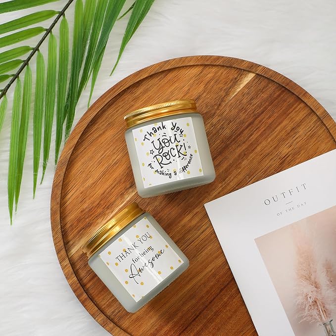 Roowest 10 Jars Thank You Gift Candles 3.5 oz Valentines Employee Appreciation Gifts Bulk Soy Wax Jar Inspirational Candle Thank You Coworkers Employee Women Secretaries Teacher(White,Simple,Delicate)