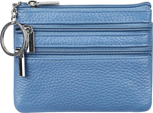 Women's Genuine Leather Coin Purse Mini Pouch Change Wallet with Keychain