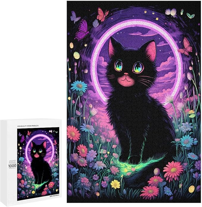 Jigsaw Puzzles for Adults 1000 Piece - Black Cat Under The Moon Themed Wooden Puzzles，Educational Games，Family Puzzles，Unique Gifts for Wall Art ，Funny Puzzles，Stress Relief Games，Puzzle Games