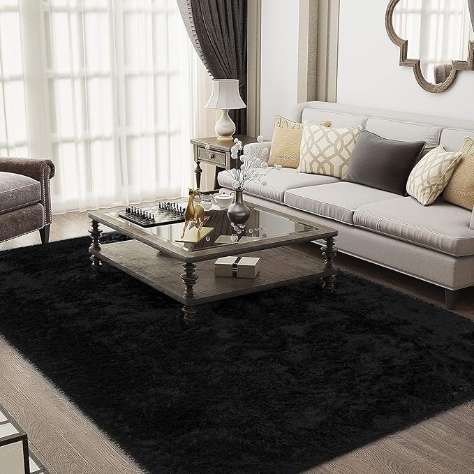 Ophanie Upgrade 6x9 Rugs for Living Room,Dark Black Fluffy Carpet Large Fuzzy Plush Shag Comfy Soft, Non-Slip Indoor Floor Carpet,for Kids Boys Girls, Room,Bedroom,Playroom, Home Decor Aesthetic