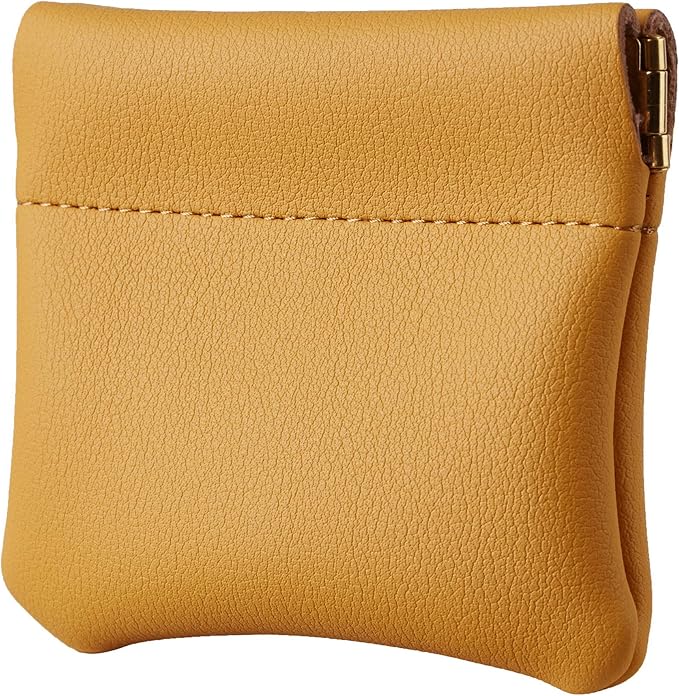 Travelambo Leather Squeeze Coin Purse Pouch Change Holder For Men & Women