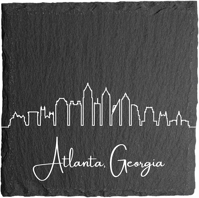 Blue Ridge Mountain Gifts - Atlanta GA Skyline Coasters, Set of 4 - Atlanta Georgia Souvenir, Slate Coasters with Minimalist Skyline, Housewarming Gift for Friends, Family, & Neighbors