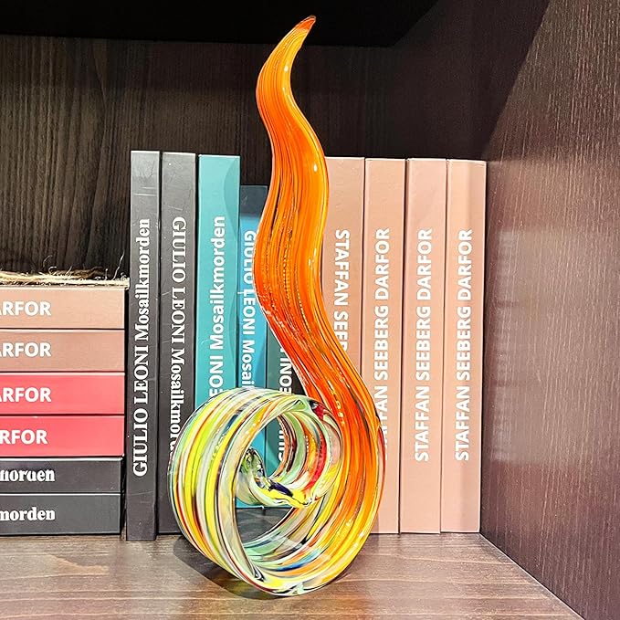 11.4" Tall Hand-Blown Glass Sculpture Murano-Style Sculpture Art Ornament Statue Figurines Home Decor Accent Piece Coastal Ocean Nautical Home Decor,Shelf,TV Stand,Tabletop Centerpieces,Wonderful Gift
