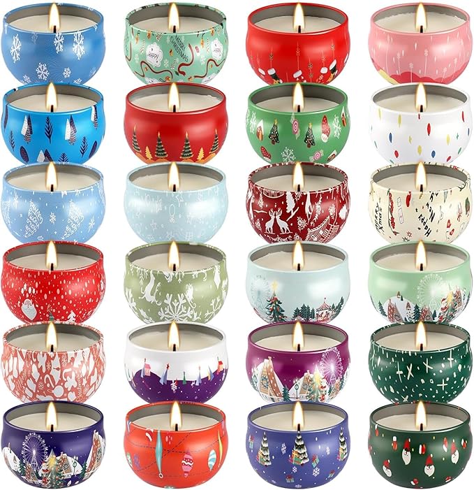 24 Pack Christmas Scented Candles Gift Set for Woman, Jar Candle, 2.5 oz Soy Wax Tin Candle-Ideal Gift for Travel Home Décor