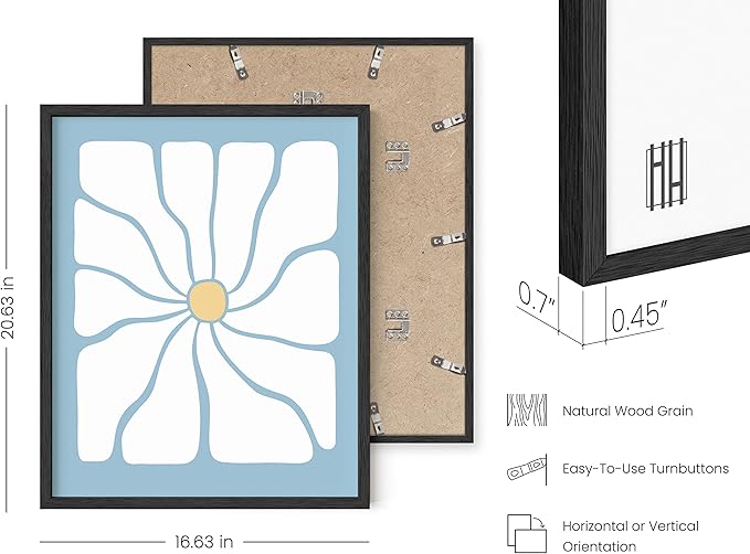 HAUS AND HUES Blue Daisy Artwork - Indie Poster for Room Aesthetic, Blue Indie Kid Room Poster, Trendy Wall Art, Danish Pastel (16" x 20" Framed Black)