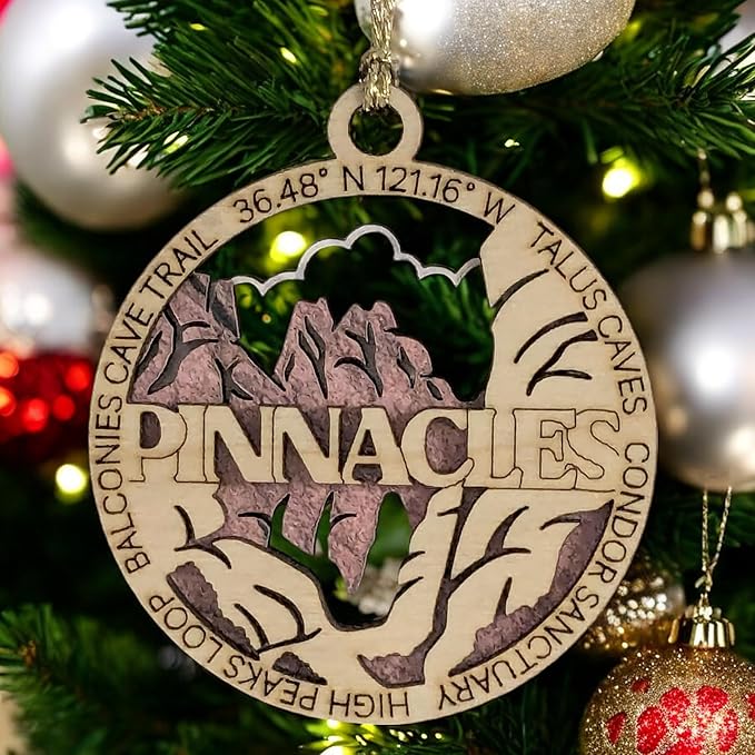 Pinnacles National Park Handcrafted Wood Ornament - 3" Round Laser Cut Christmas Decoration with Talus Caves Scene