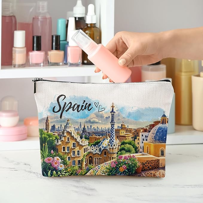 Spain Souvenirs Makeup Bag - Granada Albaicin Landscape Scenery Spain Travel Souvenirs, Spainish Gifts for Friends Birthday Travel Essential Gifts from Spain