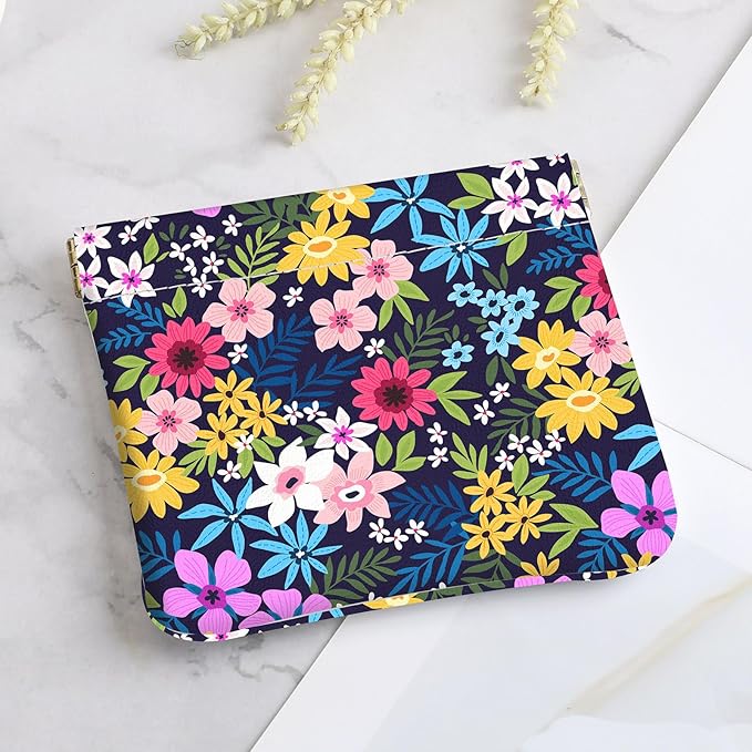 2Pcs PU Leather Small Squeeze Coin Purse Pouch Mini coin Bag Unique And Cute Wallet Cosmetic Bags Change Bag For Women Girls Men （Yellow and blue floral print